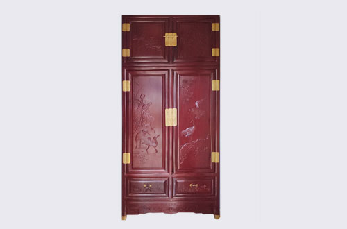 宁化高端中式家居装修深红色纯实木衣柜